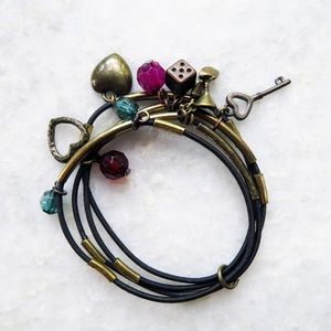 Black Gold Brass Charm Bracelet heart stones key